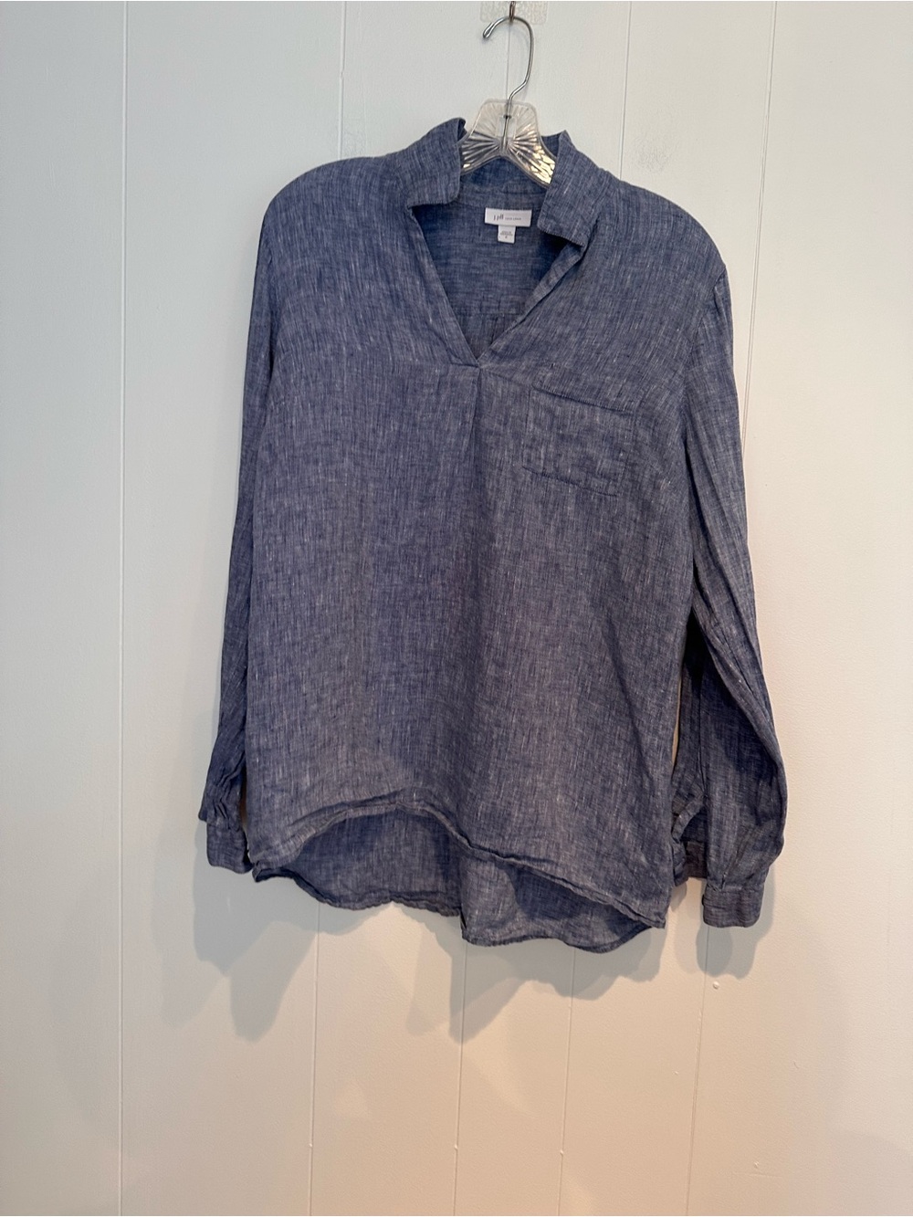 J. Jill Love Linen Blue Chambray Popover Tunic Top Medium - Picture 3 of 9